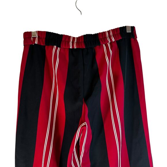 Attyre New York Striped Wide Leg Tie Waist Cropped Palazzo Red Black Pants 4 - Picture 5 of 8